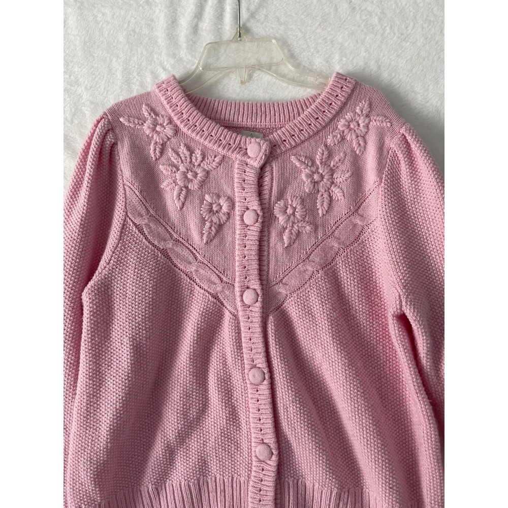 Joie Pink Floral Embroidered Cable Knit Button Front Cardigan Sweater Medium - Picture 4 of 7